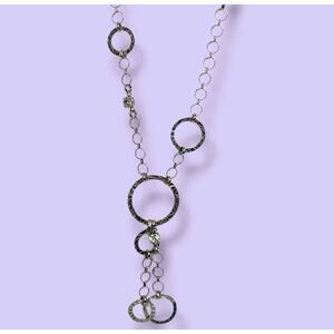 B-JWLD Signed Y2k 925 Silver Plated Rings & Swarovski Crystals Y-drop Necklace